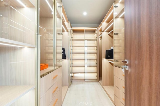 spacious closet featuring light hardwood / wood-style floors