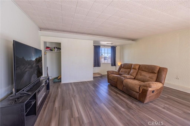 living room with dark wood-type flooring