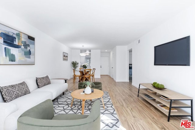 living room with light hardwood / wood-style floors