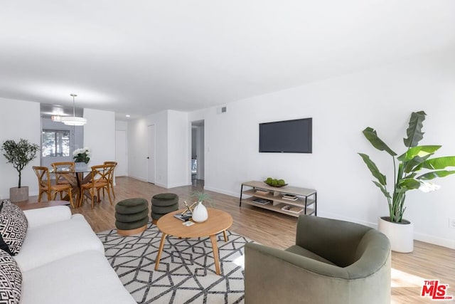 living room with light hardwood / wood-style flooring