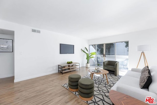 living room with light hardwood / wood-style floors