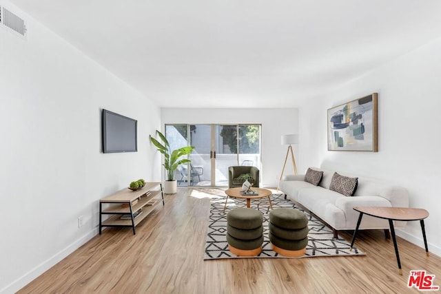 living room with light hardwood / wood-style floors