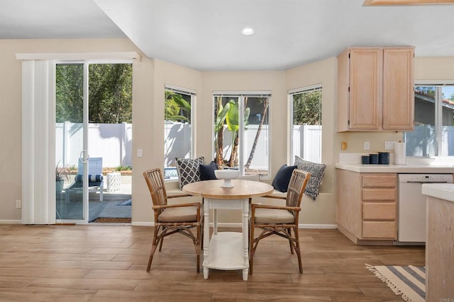 dining area with light hardwood / wood-style flooring