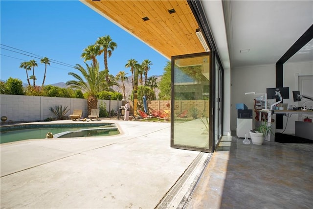 view of patio / terrace with a fenced in pool