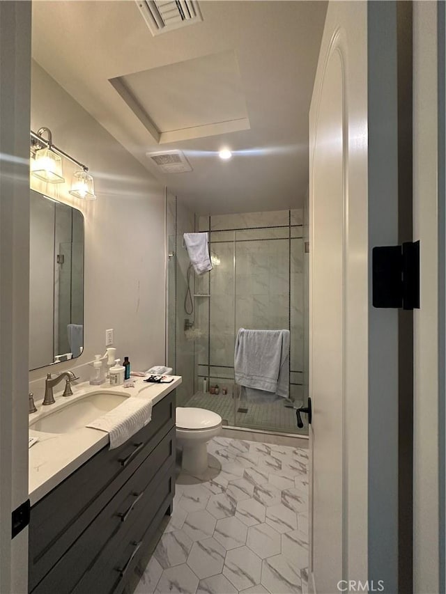 418UNITD W Fairview Ave Unit D, Arcadia, CA 91007 - full bath featuring marble look tile flooring, vanity, a stall shower, and toilet
