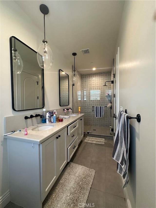 418UNITD W Fairview Ave Unit D, Arcadia, CA 91007 - bathroom with tile patterned floors, double vanity, and a stall shower