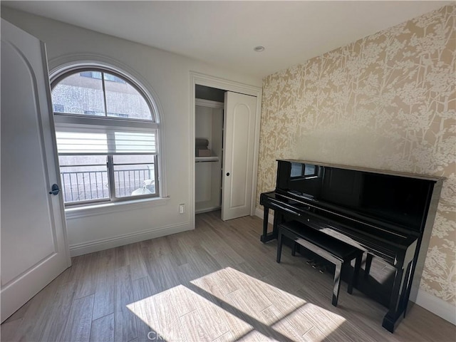 418UNITD W Fairview Ave Unit D, Arcadia, CA 91007 - sitting room featuring wallpapered walls, wood finished floors, and baseboards