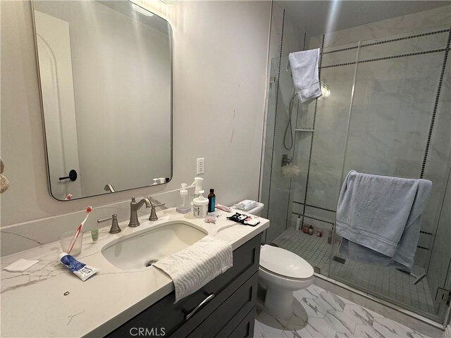 418UNITD W Fairview Ave Unit D, Arcadia, CA 91007 - bathroom featuring a shower stall, vanity, toilet, and marble finish flooring