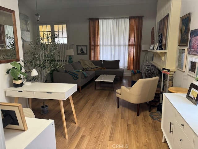 living room with light hardwood / wood-style floors