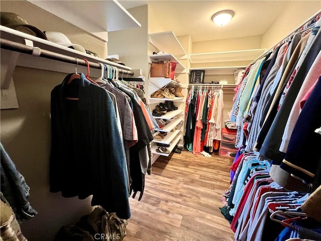 walk in closet featuring light hardwood / wood-style flooring