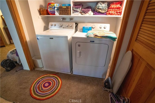 507 Valley Dr, Crestline, CA 92325 - washroom featuring carpet flooring, separate washer and dryer, and laundry area