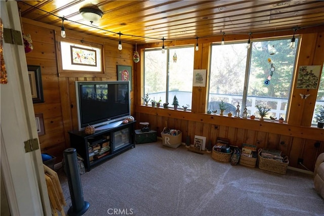 507 Valley Dr, Crestline, CA 92325 - interior space featuring carpet floors and wood walls