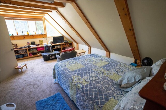 507 Valley Dr, Crestline, CA 92325 - carpeted bedroom with lofted ceiling