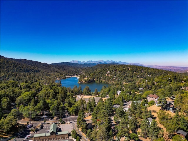 bird's eye view with a water and mountain view