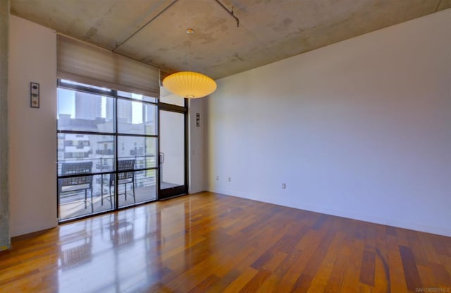 spare room with floor to ceiling windows and hardwood / wood-style floors