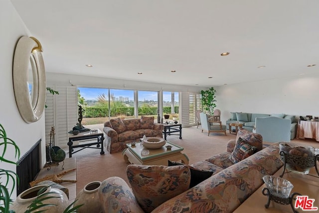 living room with light carpet