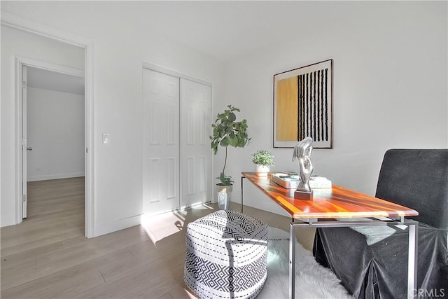 home office featuring hardwood / wood-style flooring