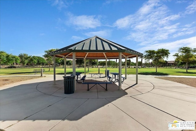 view of community with a gazebo and a lawn