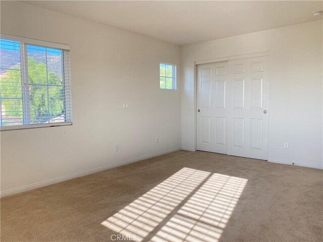 unfurnished bedroom with carpet floors and a closet