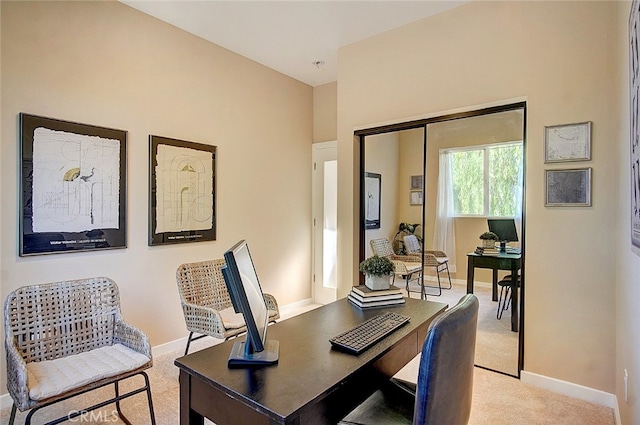 view of carpeted home office