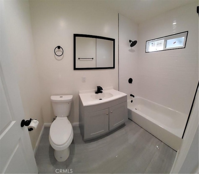 full bathroom featuring tub / shower combination, toilet, and vanity