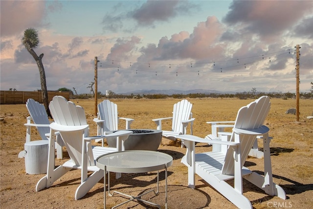 view of patio terrace at dusk