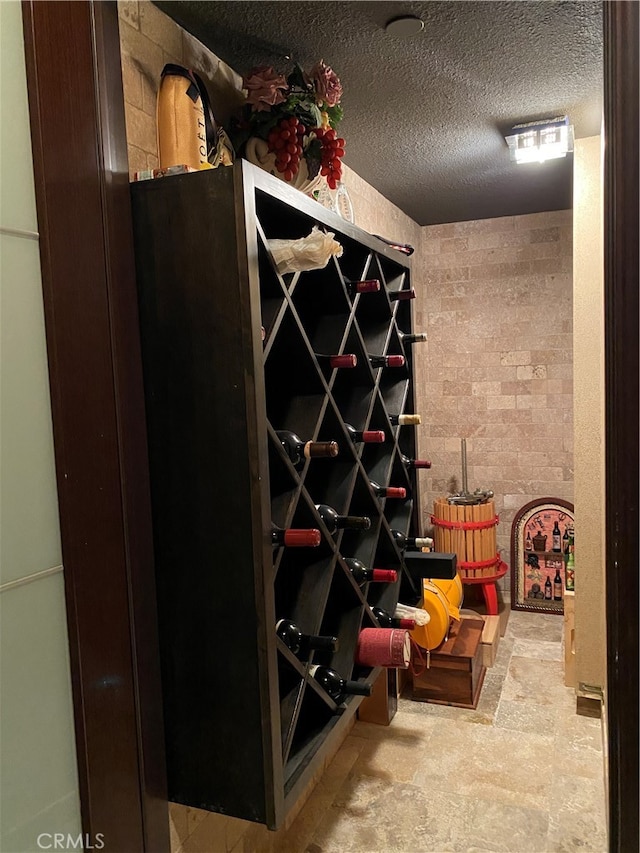 wine cellar featuring a textured ceiling