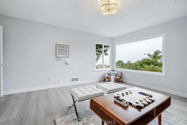 living room featuring light wood-type flooring