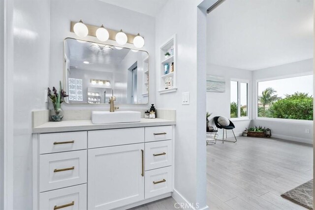 bathroom featuring hardwood / wood-style flooring and vanity