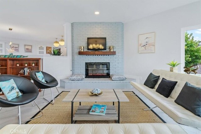 living room with a fireplace