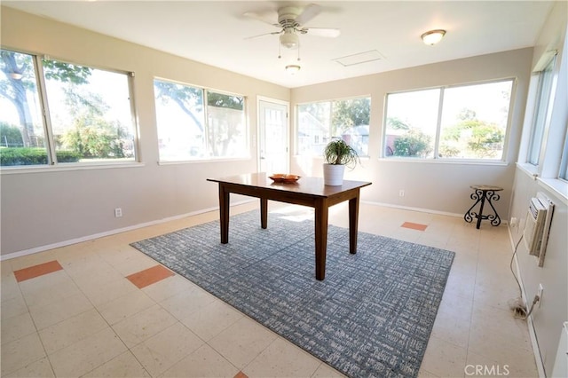 office space with ceiling fan and a wealth of natural light