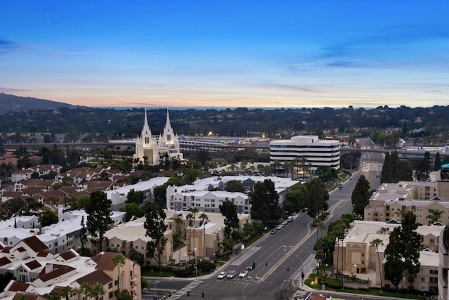 view of aerial view at dusk