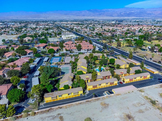 drone / aerial view featuring a mountain view