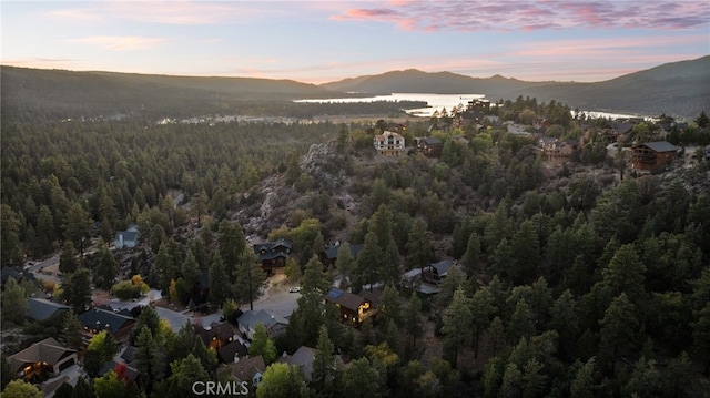 aerial view at dusk with a mountain view