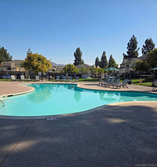 view of swimming pool featuring a patio