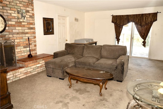 living room featuring light carpet