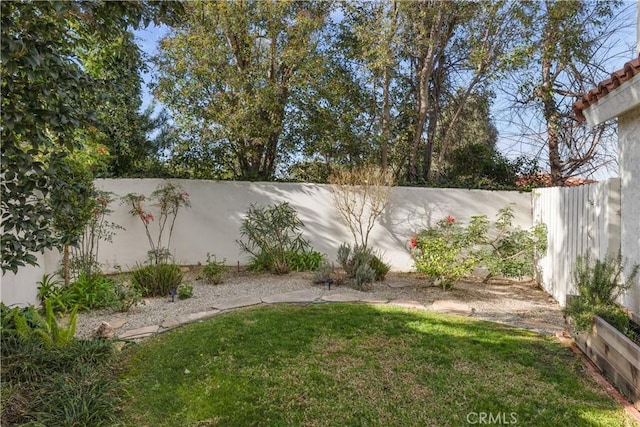 view of yard with a fenced backyard