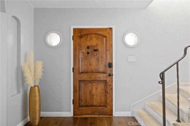 6401 Corsini Pl, Rancho Palos Verdes, CA 90275 - foyer with wood finished floors, baseboards, and stairs