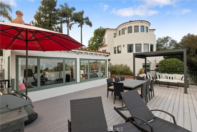 6401 Corsini Pl, Rancho Palos Verdes, CA 90275 - wooden terrace featuring an outdoor hangout area and outdoor dining space