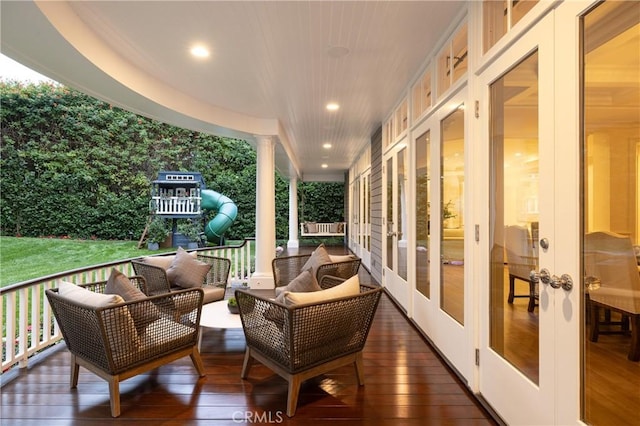 exterior space with outdoor lounge area and french doors