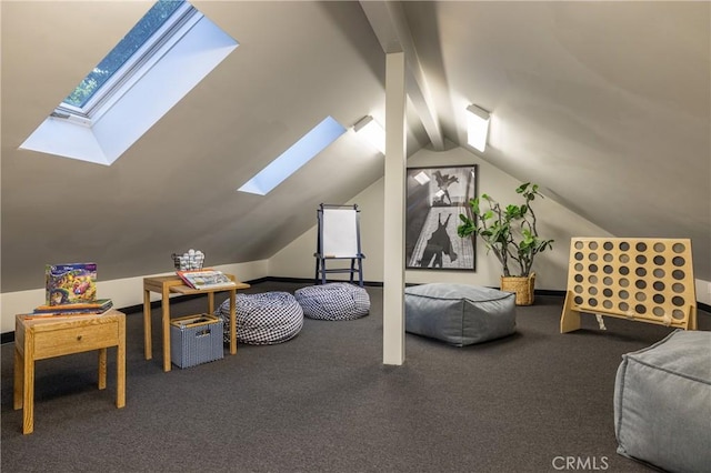 interior space featuring carpet flooring and lofted ceiling