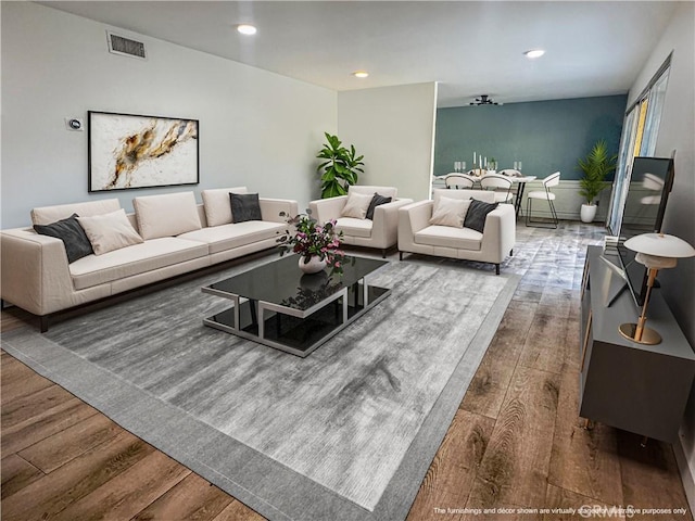 living room with hardwood / wood-style floors