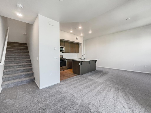 interior space with dark colored carpet