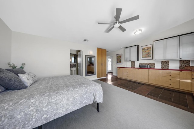 bedroom featuring ceiling fan and dark hardwood / wood-style flooring