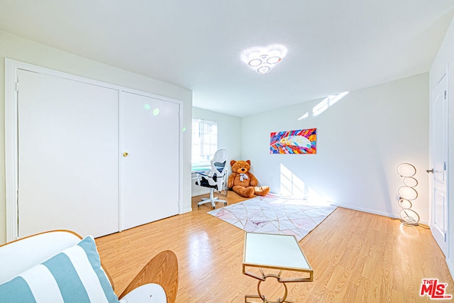 interior space with a closet and light hardwood / wood-style floors