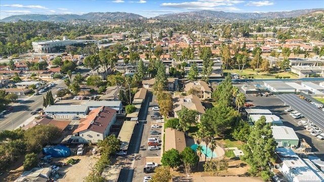 drone / aerial view featuring a mountain view