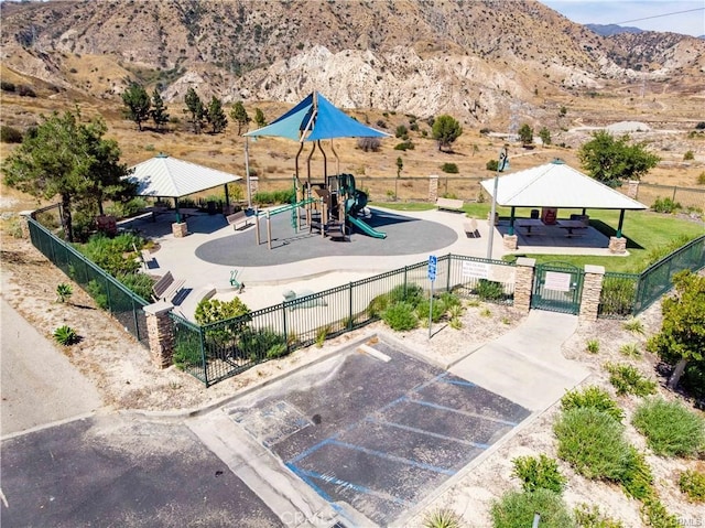 aerial view featuring a mountain view