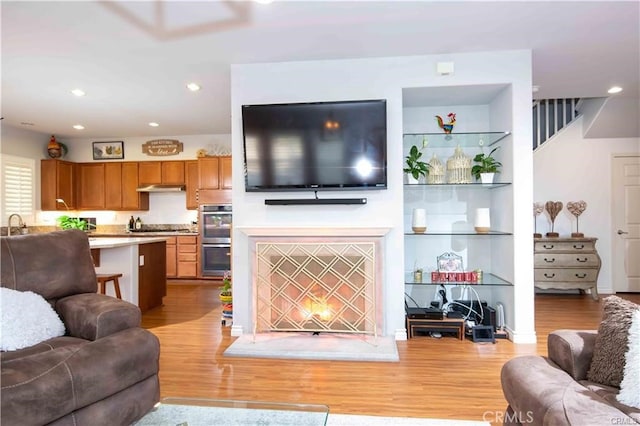 living room with light hardwood / wood-style floors