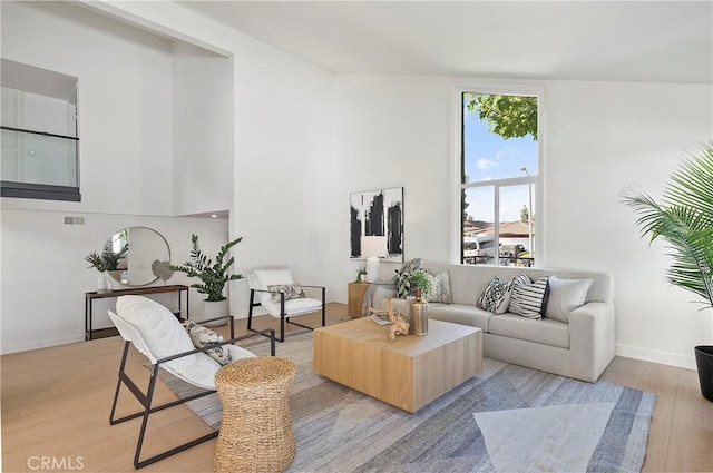 living room with light hardwood / wood-style floors