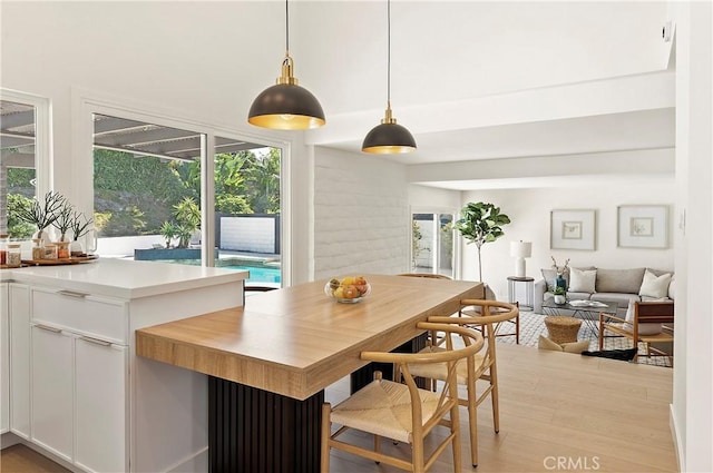 dining area with a healthy amount of sunlight and light hardwood / wood-style flooring